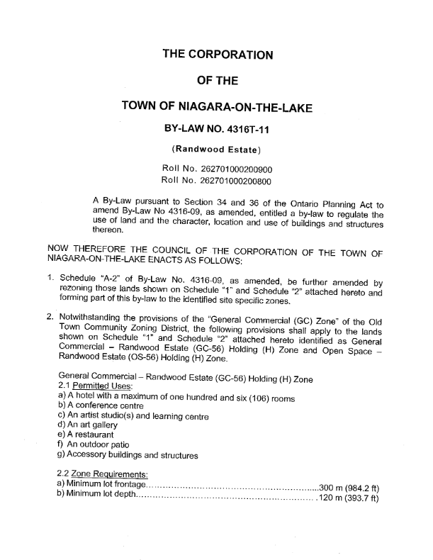 By-law 4316T-11 for Romance Inn