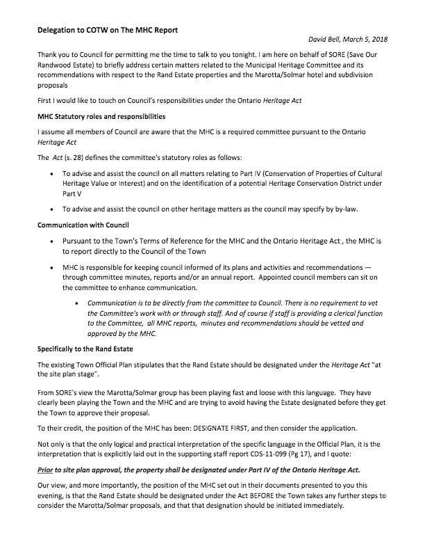 SORE presentation to COTW March 5 2018