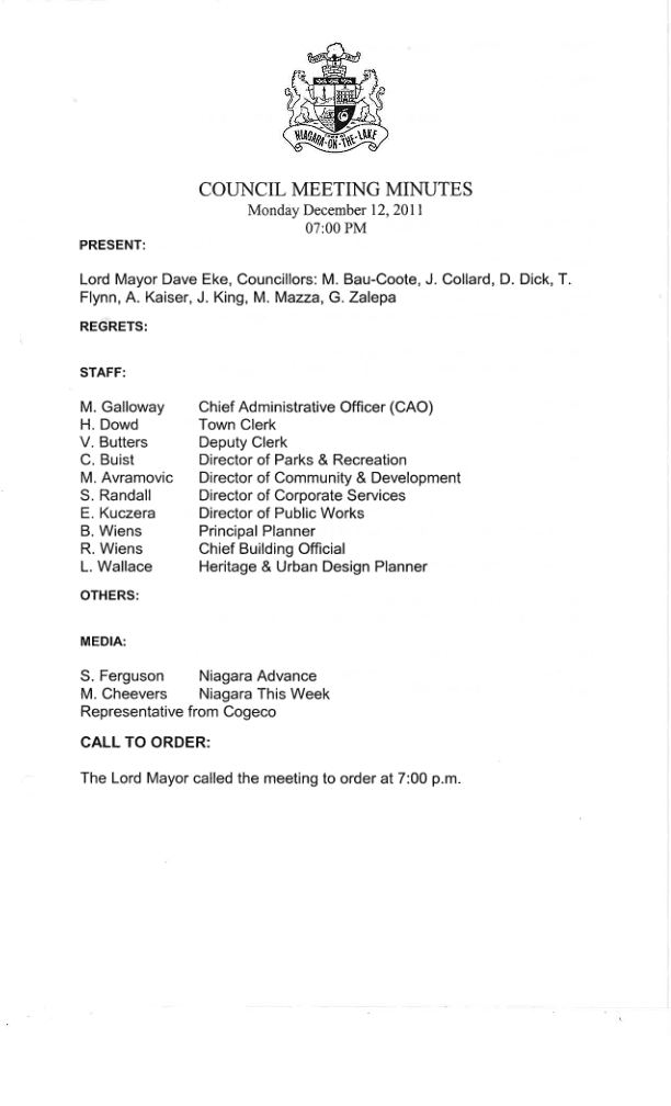 Council minutes Dec 12 2011