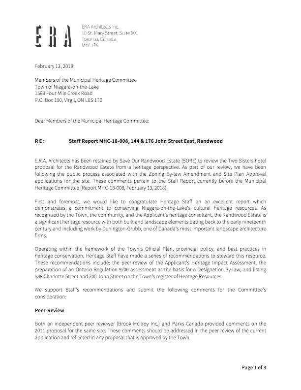 ERA Architects to Municipal Heritage Committee Feb 13 2018