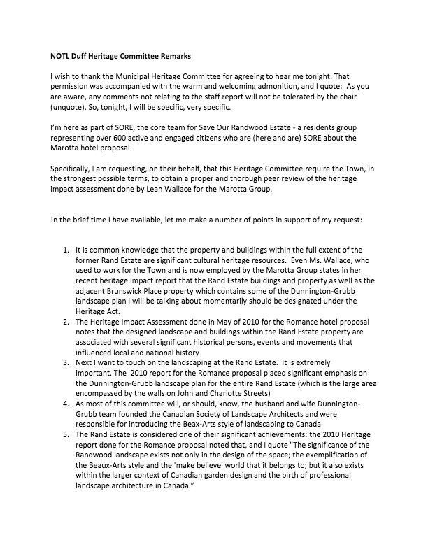 Duff Roman to Municipal Heritage Committee Feb 13 2018