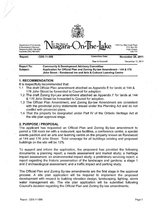 Report to Community & Development Advisory Committee Nov 28 2011