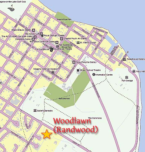 Map showing Woodlawn (Randwood) in Niagara on the Lake - history Randwood Estate