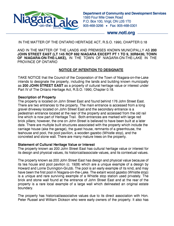 200 John Street East - Notice of Intention