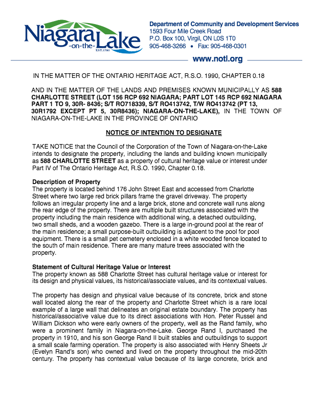 588 CHARLOTTE STREET - Notice of Intention 