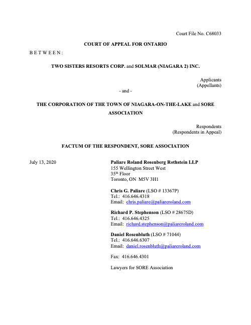 Factum of SORE Association