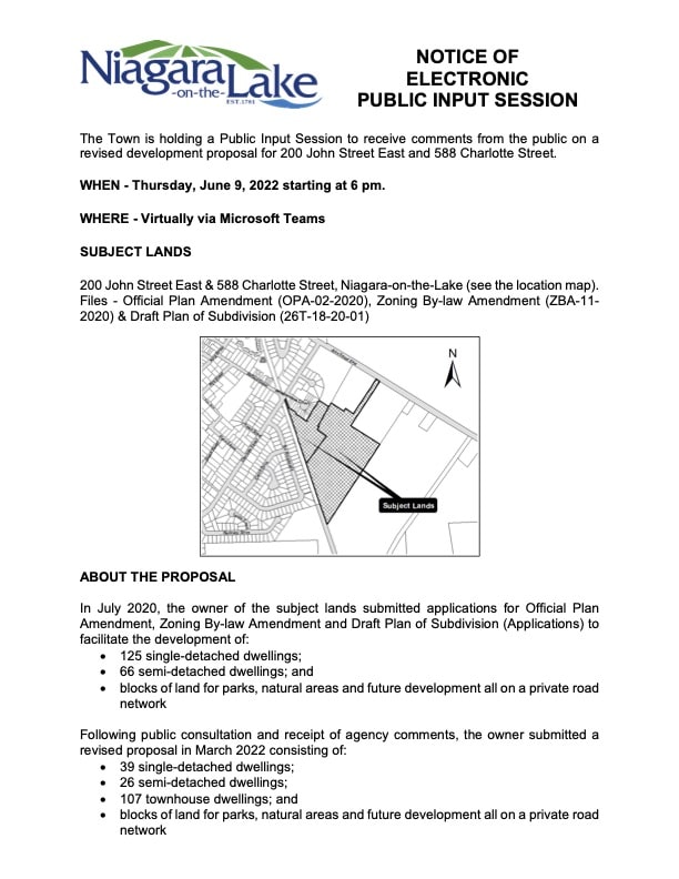 NOTL Notice June 9 2022 - Public Input Session - Rand (John Street East & Charlotte Street)