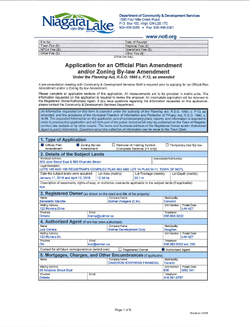 Rand Subdivision Application Form OPA and ZBA